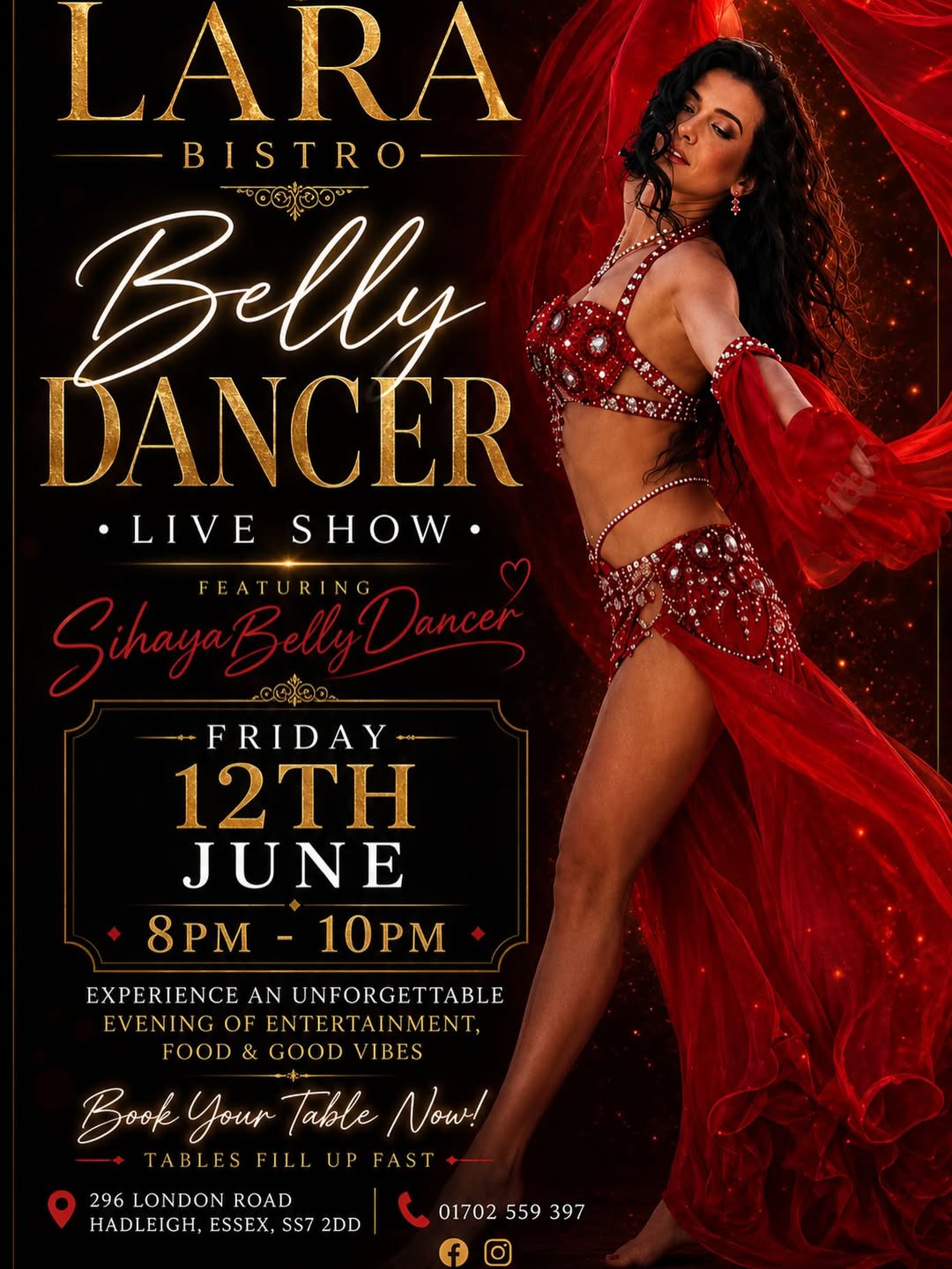 Belly Dancer Live Show featuring Sihaya — Friday 12th June, 8pm–10pm at Lara Bistro