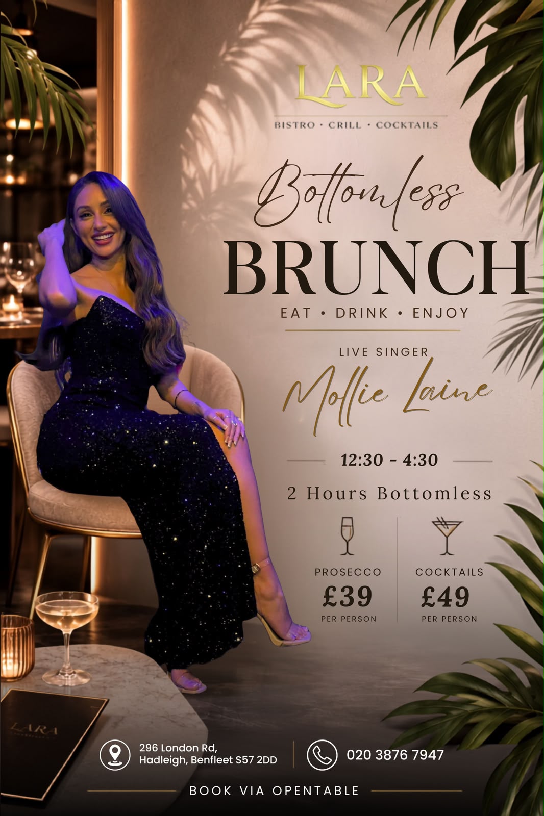 Bottomless Brunch at Lara Bistro with live singer Mollie Laine