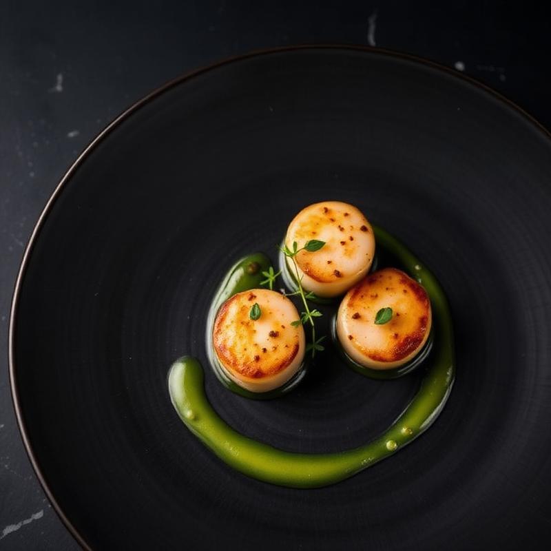 Seared scallops plated at Lara Bistro